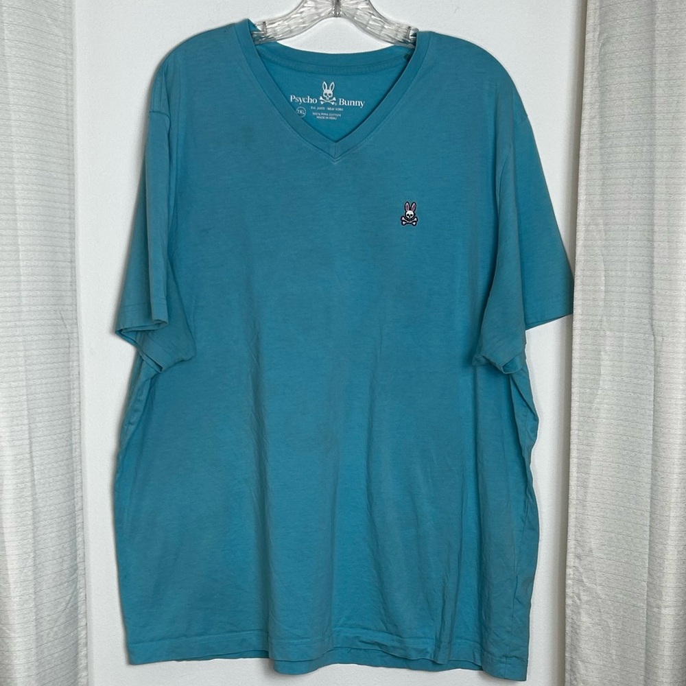 Psycho Bunny Men's 2XXL Blue Teal Pima Cotton V-Neck Short Sleeve Tee Shirt READ
